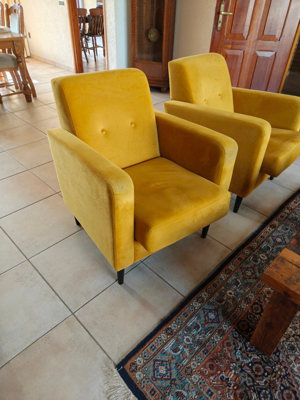 Set van 2 vintage gele fauteuils, Huis en Inrichting, Ophalen, Gebruikt, 75 tot 100 cm, Vintage, Retro