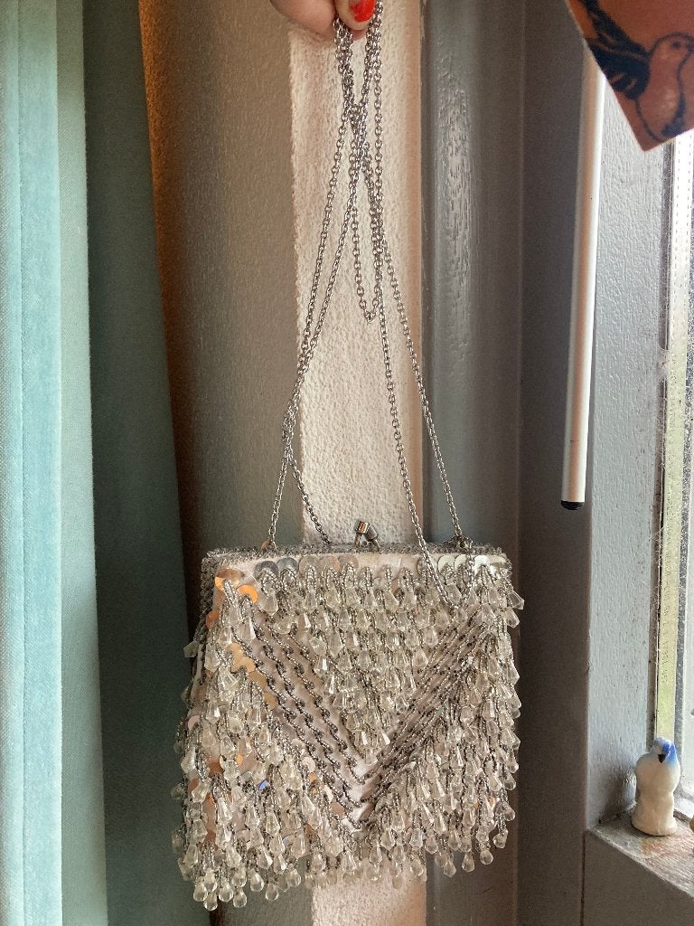 Vintage antiek kralentasje kniptasje avondtasje Charleston, Ophalen of Verzenden, Zo goed als nieuw, Overige kleuren, Avondtasje