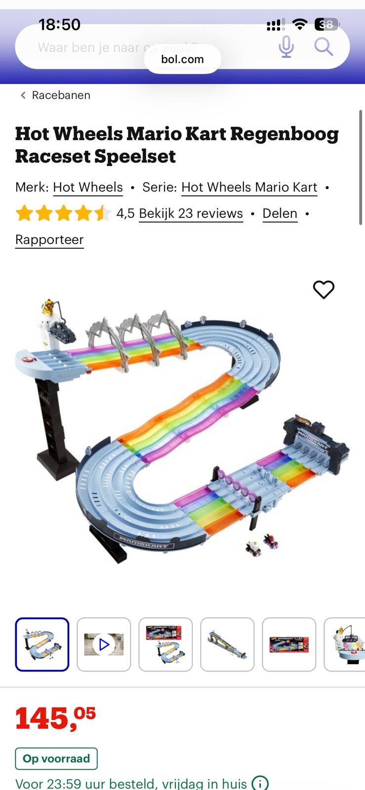 Hotweels Mario Kart Regenboog Racebaan, Kinderen en Baby's, Speelgoed | Racebanen, Ophalen, Racebaan, Zo goed als nieuw, Hot Wheels