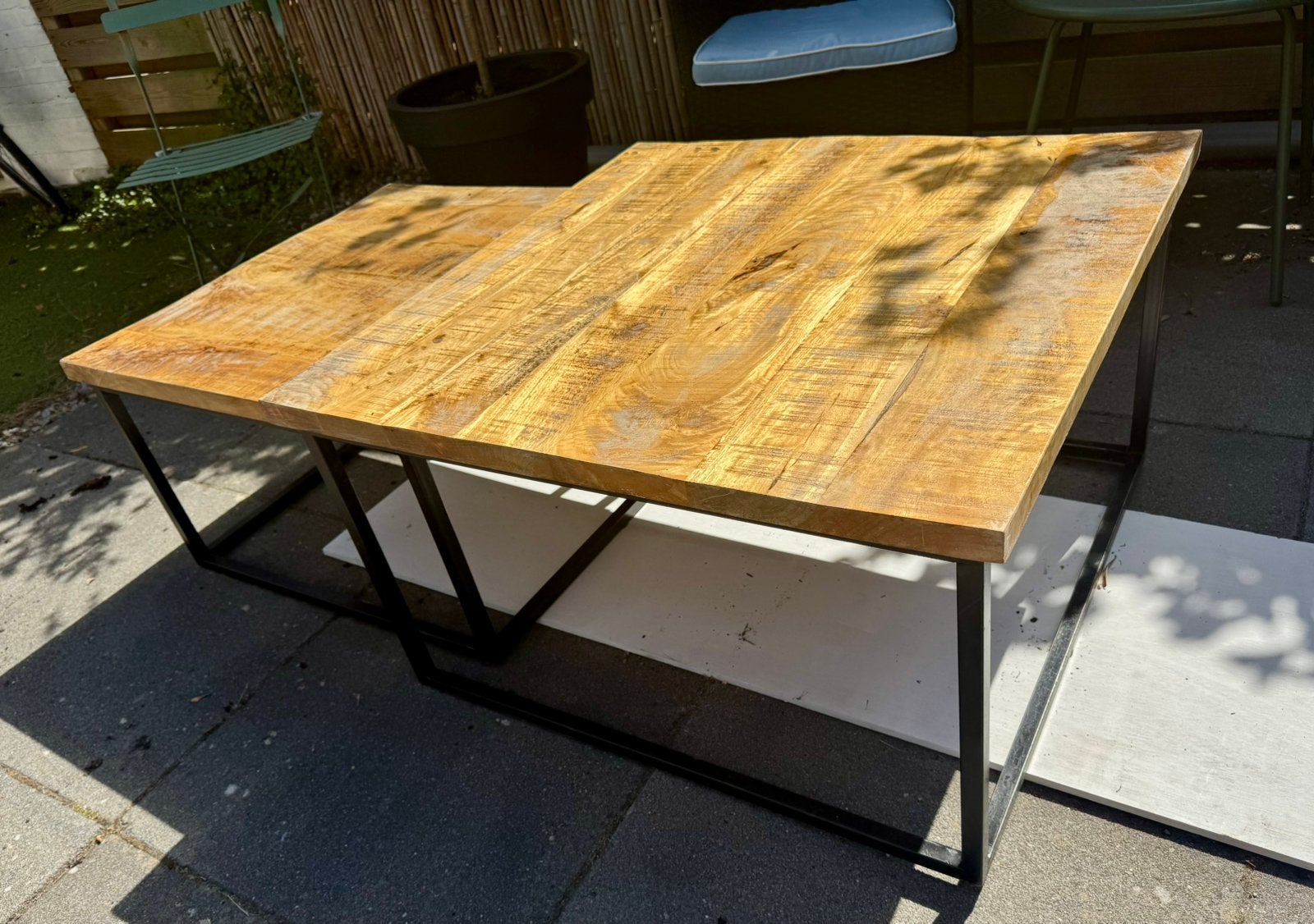 Mango wood coffee tables, Huis en Inrichting, Tafels | Bijzettafels, Mango wood and modern, Vierkant, Zo goed als nieuw, 75 cm of meer