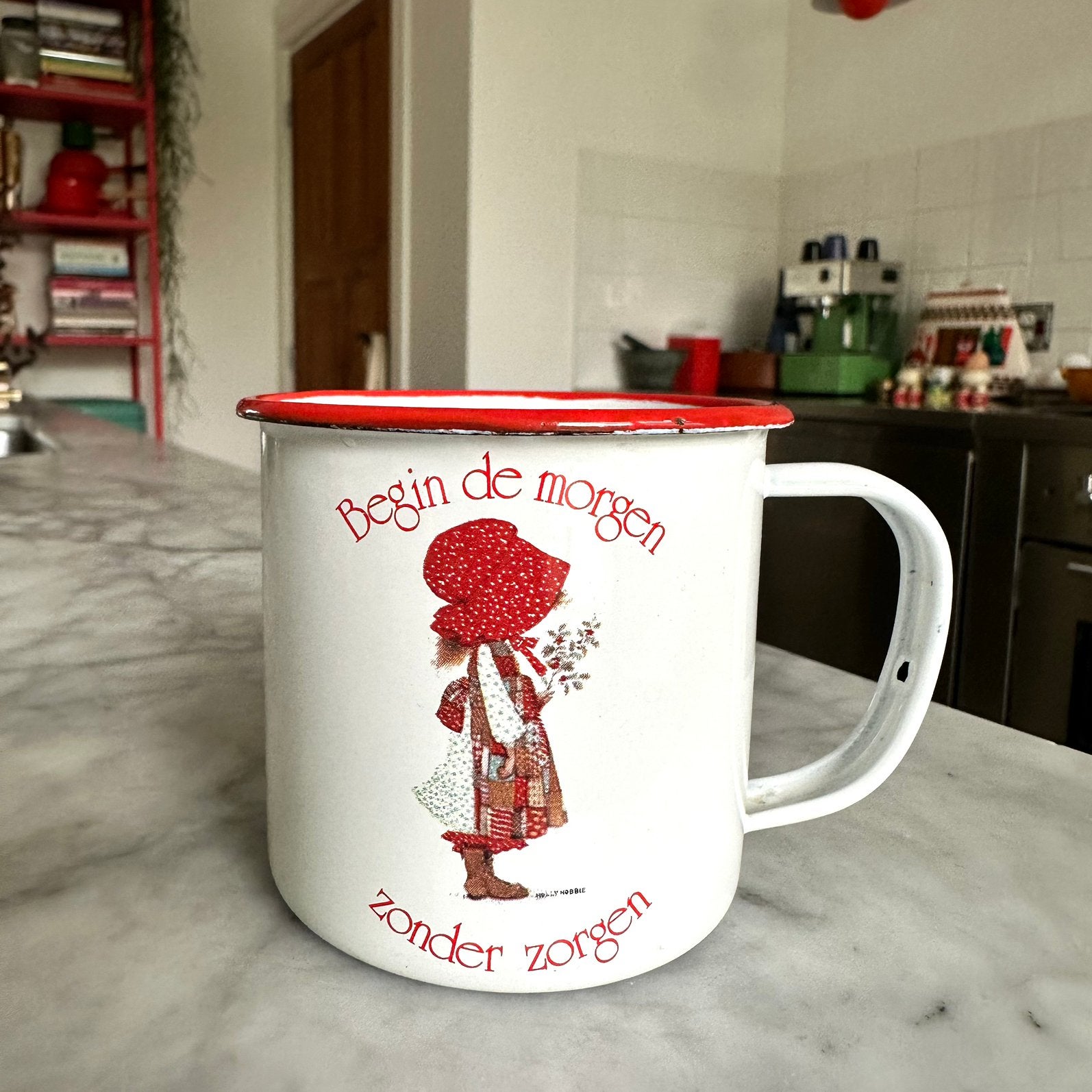 Holly Hobbie Emaille Mokje Bestek Vintage, Ophalen of Verzenden, Huis en Inrichting