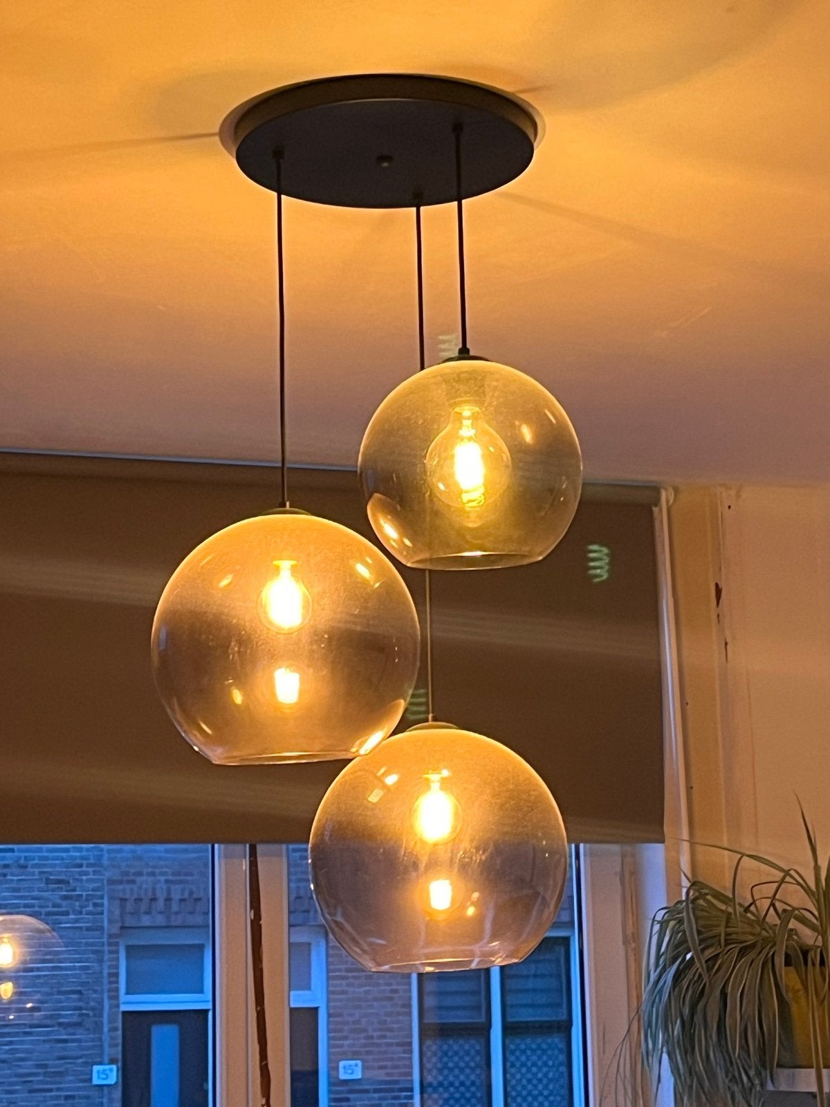 Set van 2 hanglampen: 1x 3 bollen, 1x 1 bol, Ophalen, Gebruikt, Glas, E27 (groot)