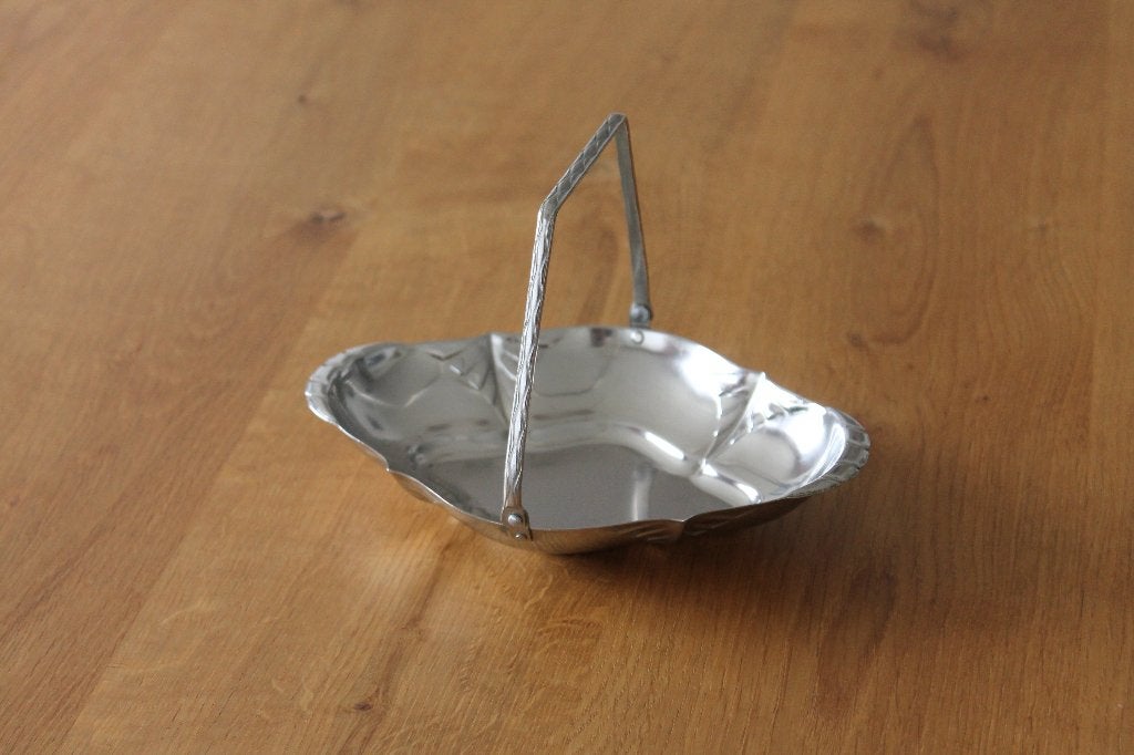 Bonbonnière, serveerschaal + beweegbaar hengsel, verzilverd, Ophalen of Verzenden