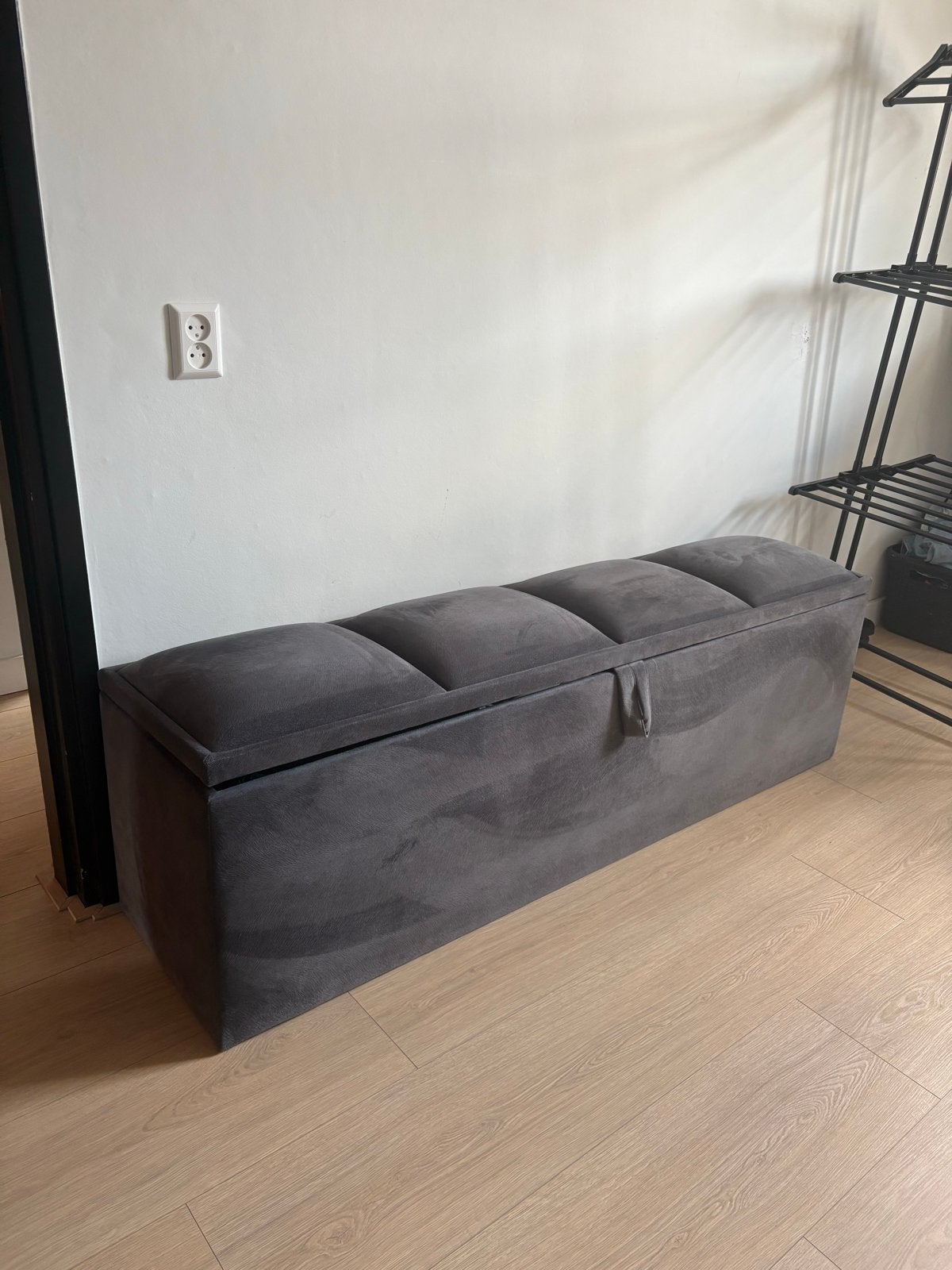 Grijze velvet bedbox / opbergbank, Ophalen, Zo goed als nieuw, Stof