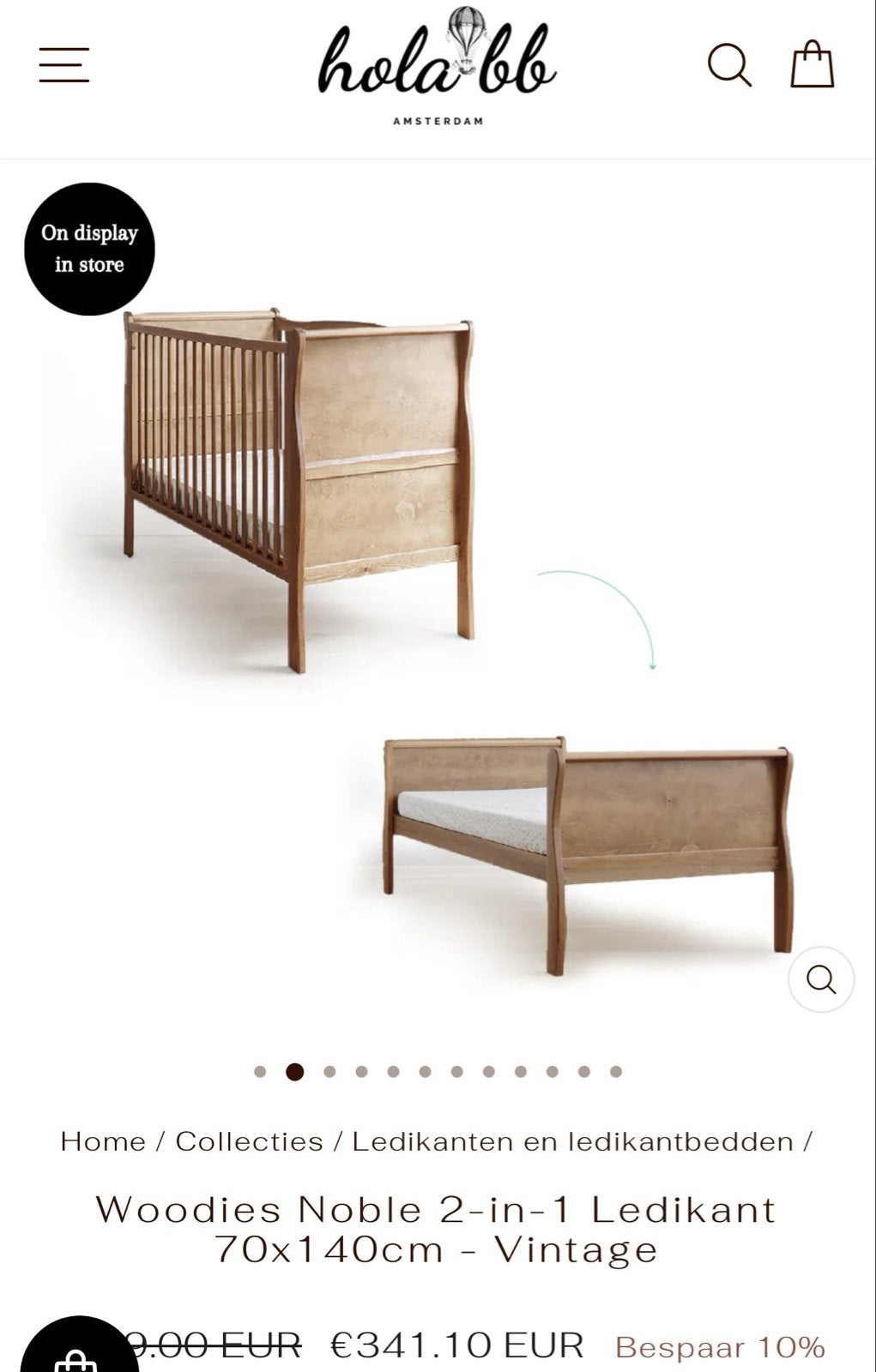 Woodies Noble 2-in-1 Ledikant 70x140cm - Vintage, Kinderen en Baby's, Babywiegjes en Ledikanten, Ophalen, Zo goed als nieuw, Ledikant
