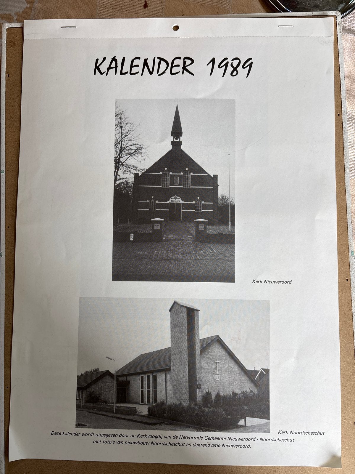 Kalender kerk Nieuweroord/ Noordscheschut 1989, Ophalen of Verzenden, Maandkalender