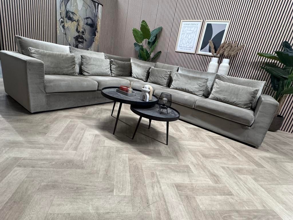 LUXE Royale Velvet Velours Hoekbank - Taupe - 345x283, -, -, Hoekbank, 300 cm of meer