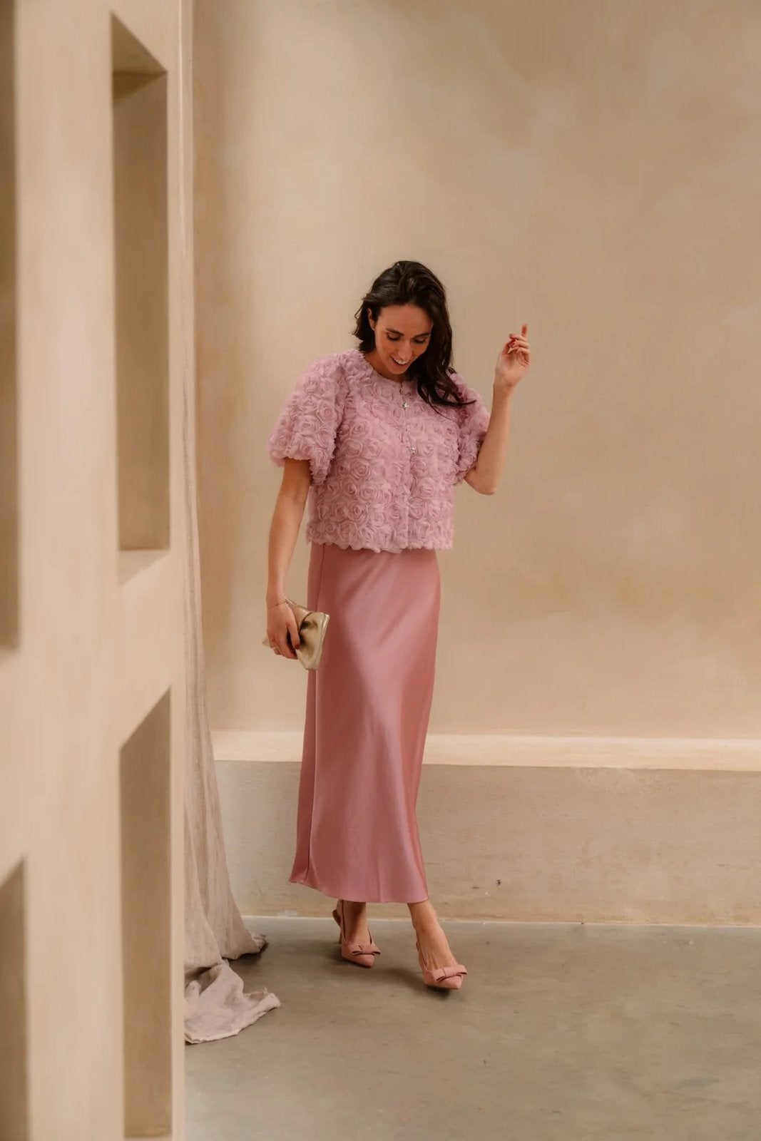 Lange roze satijnen rok maat S Neo Noir NIEUW, Verzenden, Nieuw, Roze, Maat 36 (S)