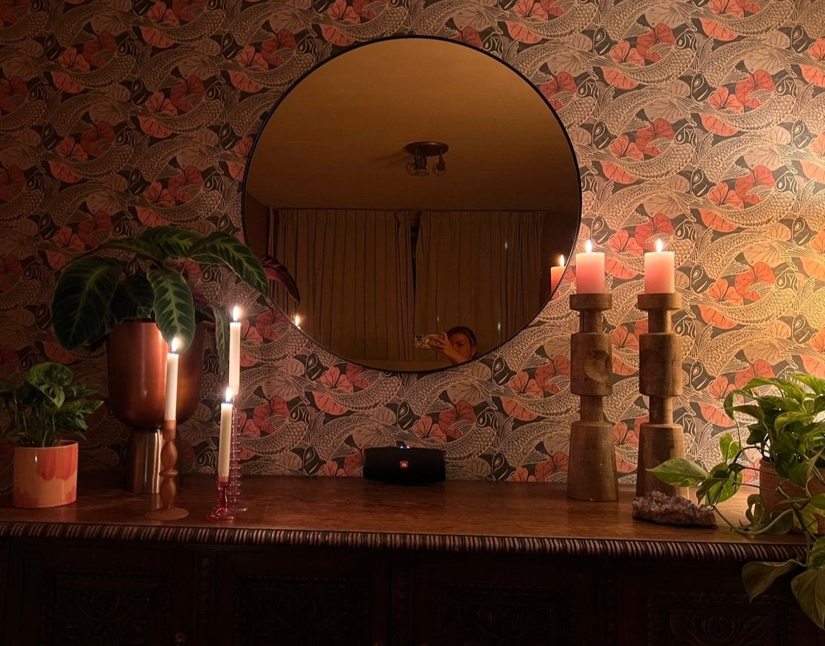 Ronde spiegel met bruin glas Pronto wonen, Huis en Inrichting, Woonaccessoires | Spiegels, Ophalen, Rond, Zo goed als nieuw, Minder dan 100 cm