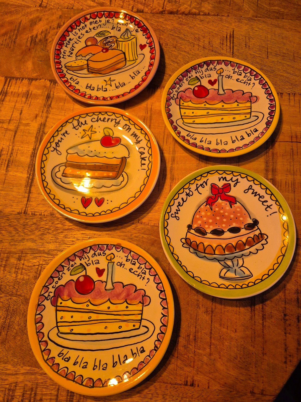 Blond Amsterdam petit four bordjes, Ophalen, Zo goed als nieuw, Meerkleurig, Steen/keramiek