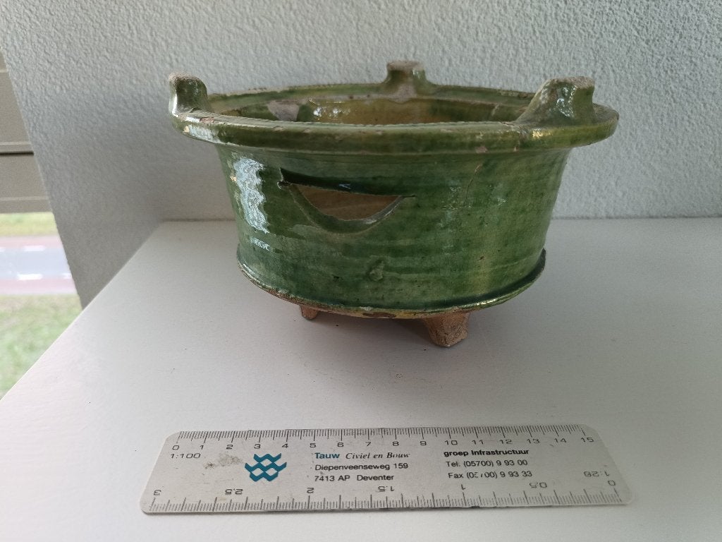 Oude aardewerk Friese komfoor groen geel glazuur, Ophalen of Verzenden
