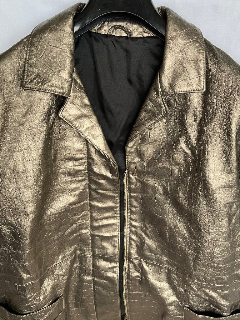 leren jasje in metallic brons van Marina Rinaldi (Max Mara), Overige kleuren, Maat 42/44 (L), Nieuw, Ophalen of Verzenden