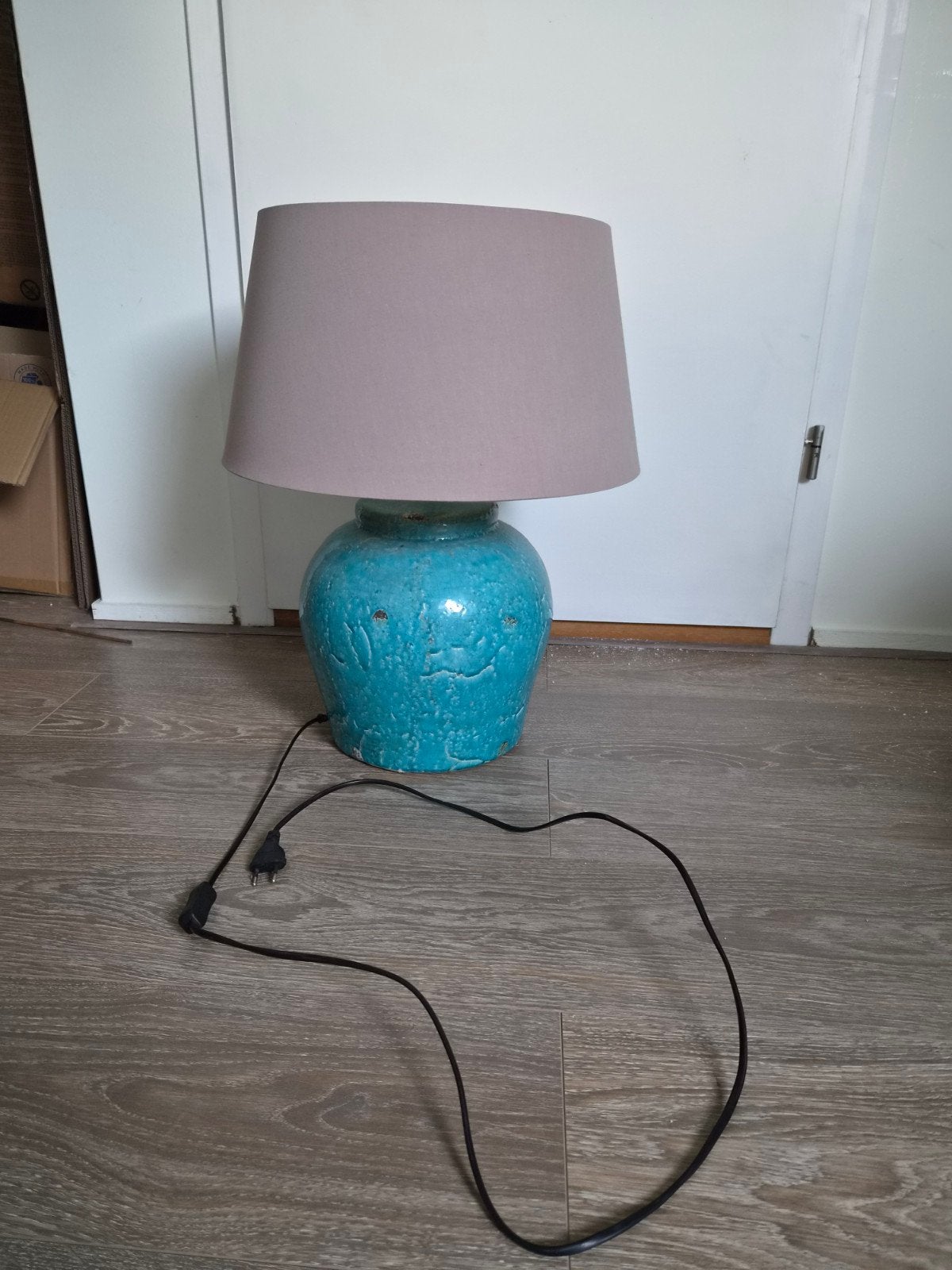 Turquoise lamp met lichtbron, Gebruikt, Schemerlamp, Ophalen, Blauw