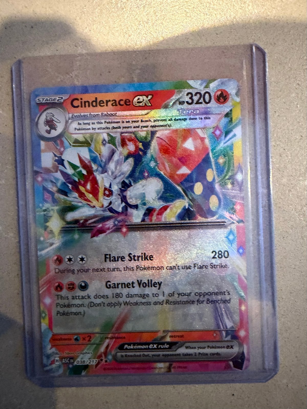 Pokemon Kaart Cinderace ex - Zo goed als nieuw, Ophalen of Verzenden, Zo goed als nieuw, Losse kaart, Foil