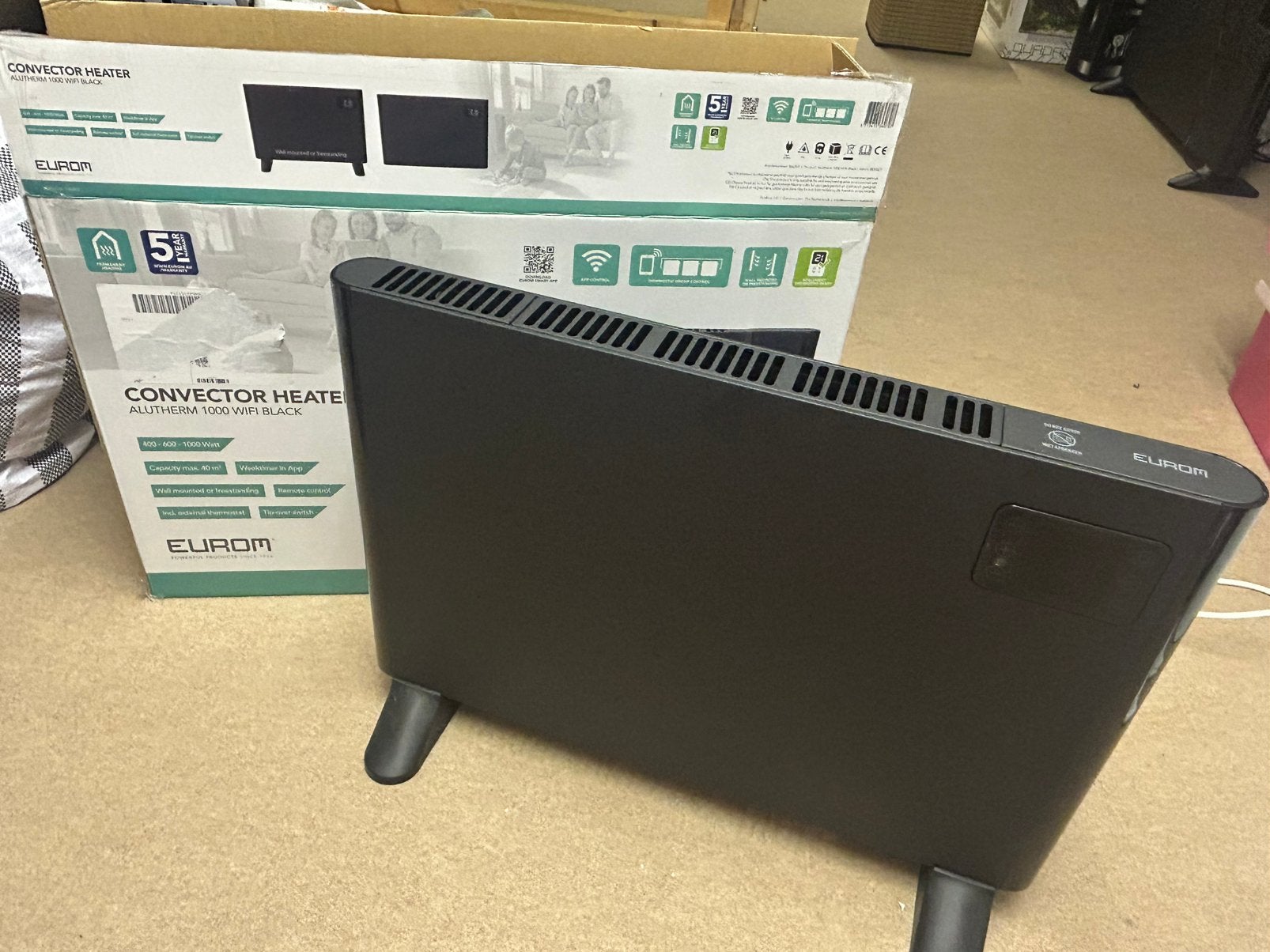 Eurom alutherm convectorkachel 1000W zwart, Ophalen, Zo goed als nieuw, Elektrisch, Overige soorten