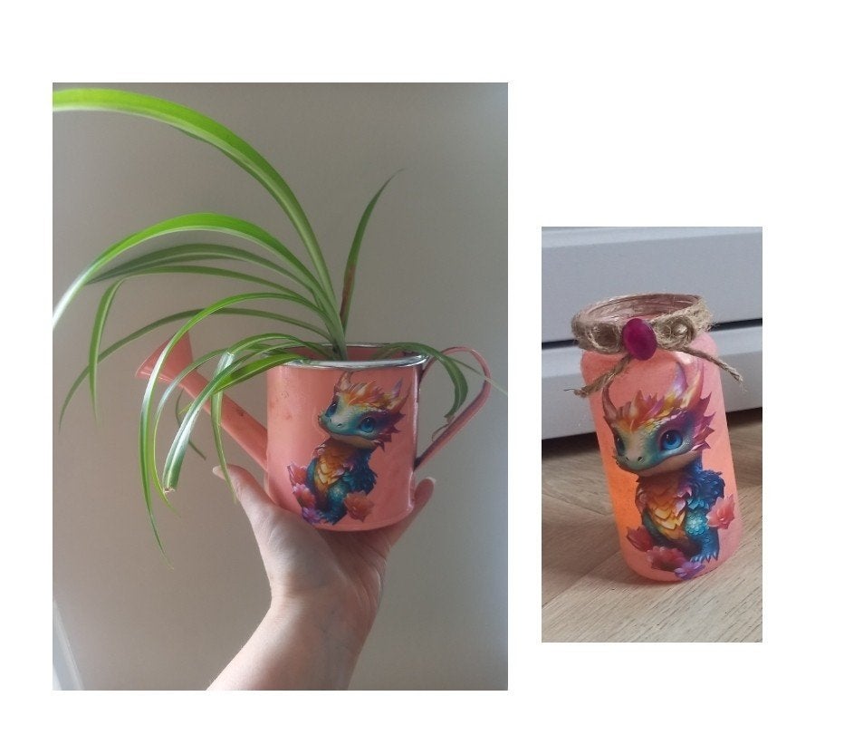 Plant en waxinelichthouder met draak, Ophalen, Gebruikt, Overige stijlen, Roze