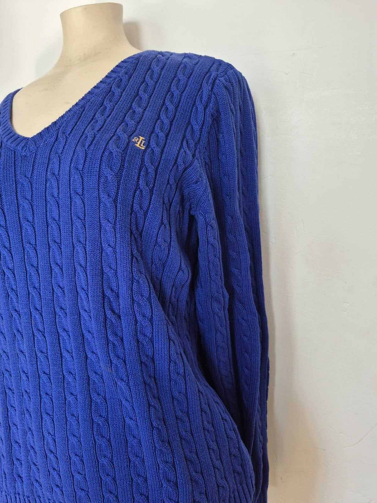 Lauren Ralph Lauren kabelgebreide V-hals trui, maat XL, Kleding | Dames, Blauw, Maat 46/48 (XL) of groter, Lauren Ralph Lauren