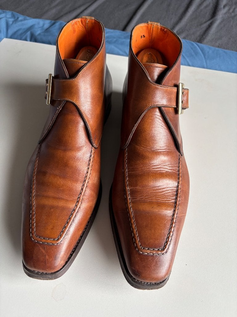 Santoni cognac schoenen met gesp maat G 8.5 = 43, Kleding | Heren, Schoenen, Bruin, Ophalen of Verzenden, Santoni, Gespschoenen