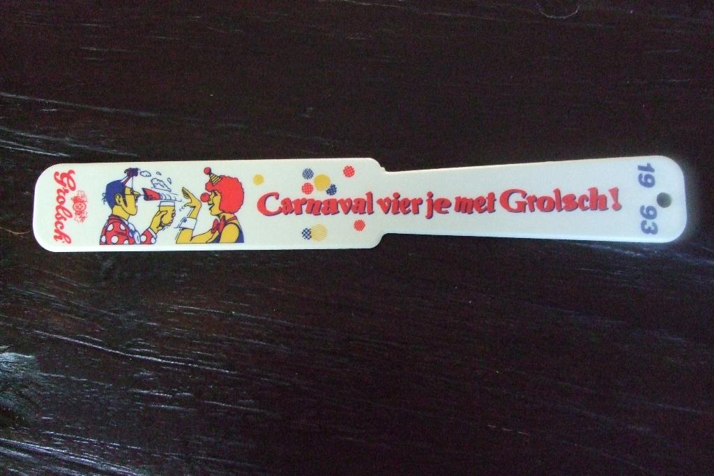 Grolsch spatel 1993 Carnaval vier je met Grolsch, Verzamelen, Biermerken, Nieuw, Overige typen, Grolsch, Ophalen of Verzenden