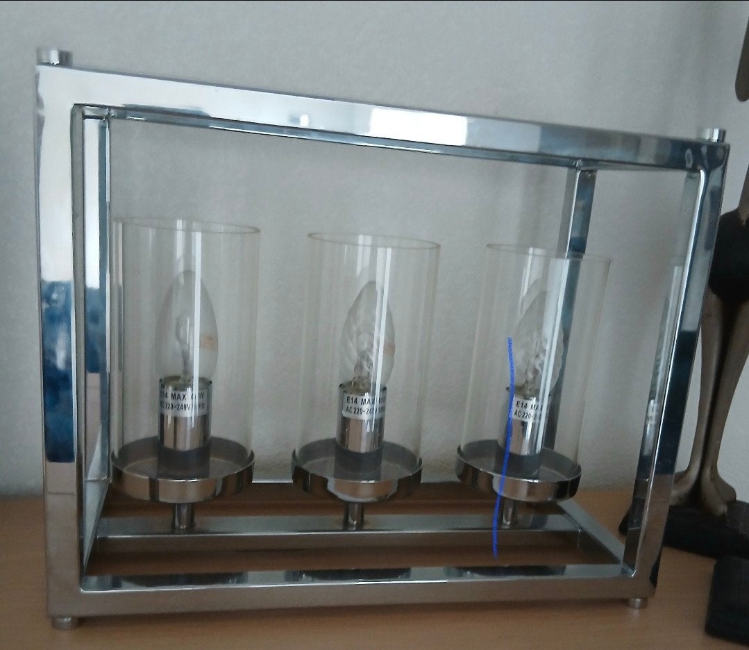 Moderne Tafellamp met 3 Lichtpunten - Metaal & Glas, Ophalen, Gebruikt, Overige merken, E14 (klein)
