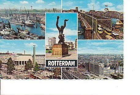Ansichtkaart 	Rotterdam	5-luik	beeld De Verwoeste Stad, Verzenden, 1960 tot 1980, Gelopen, Zuid-Holland
