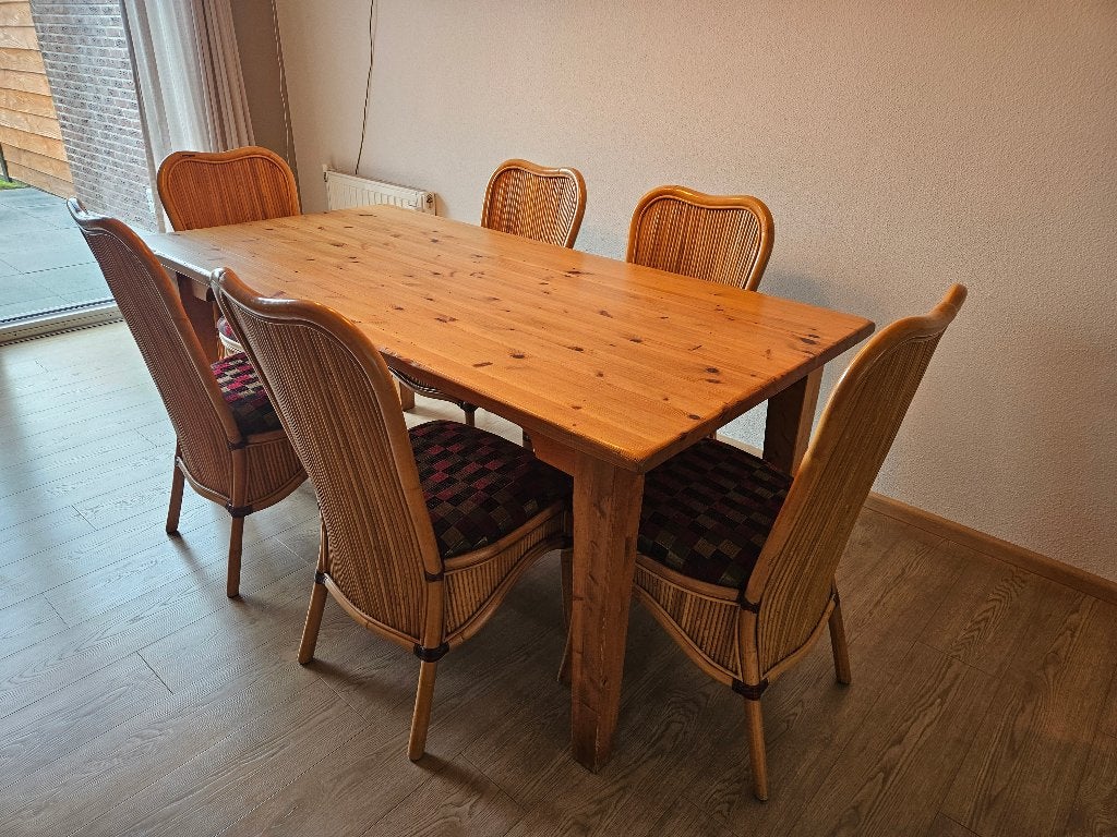 Eettafel met 6 stoelen 180 x 90, Ophalen, Gebruikt, Landelijk, Vijf personen of meer