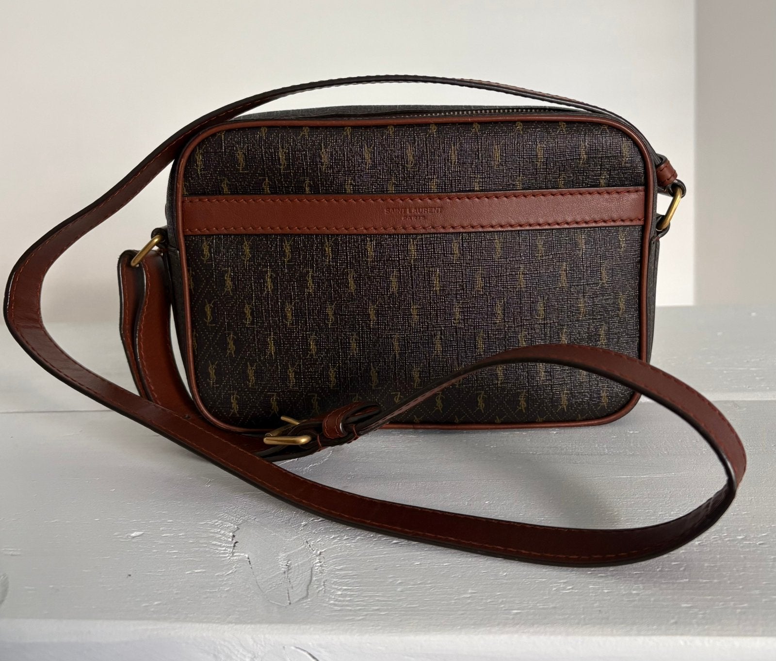 Saint Laurent monogram camera bag, Verzenden, Zo goed als nieuw, Bruin, Schoudertasje