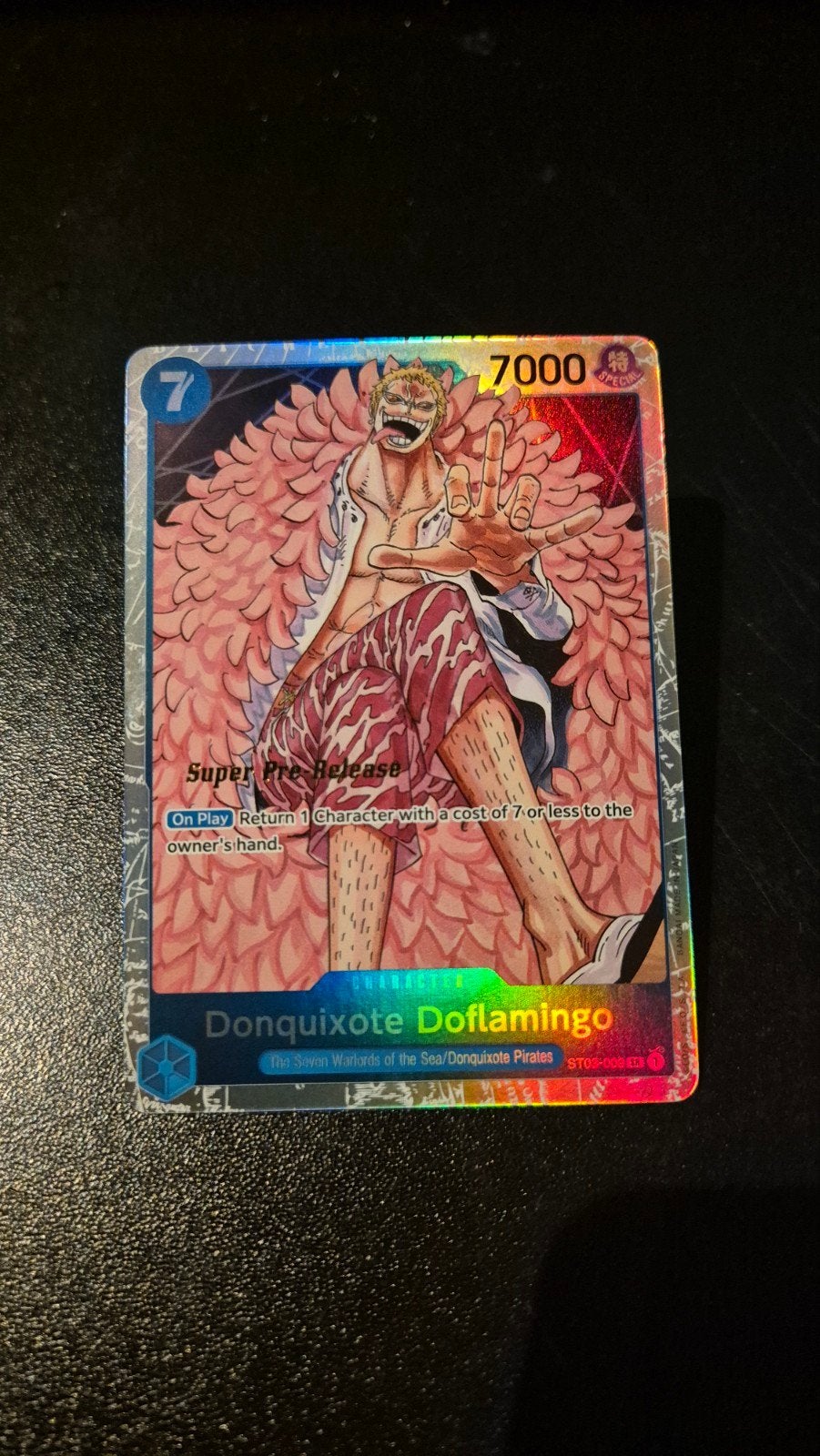 Donquixote Doflamingo Super Pre-Release, Ophalen of Verzenden, Zo goed als nieuw, Losse kaart, Foil