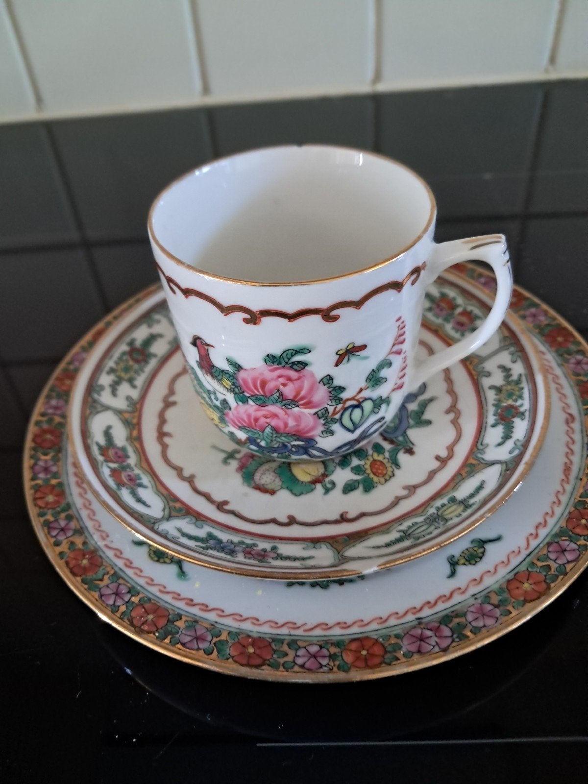 Antiek Chinees porseleinen theeservies met bloemmotief, Ophalen of Verzenden