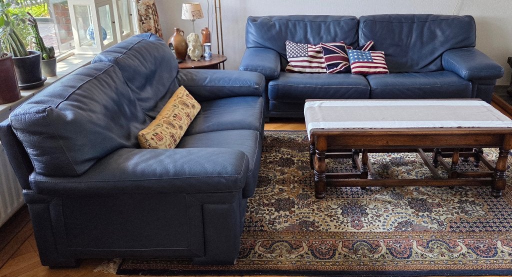Vintage, leren bankstel Roche Bobois, Huis en Inrichting, Banken | Bankstellen, Gebruikt, Driepersoons, Rechte bank, 200 tot 250 cm