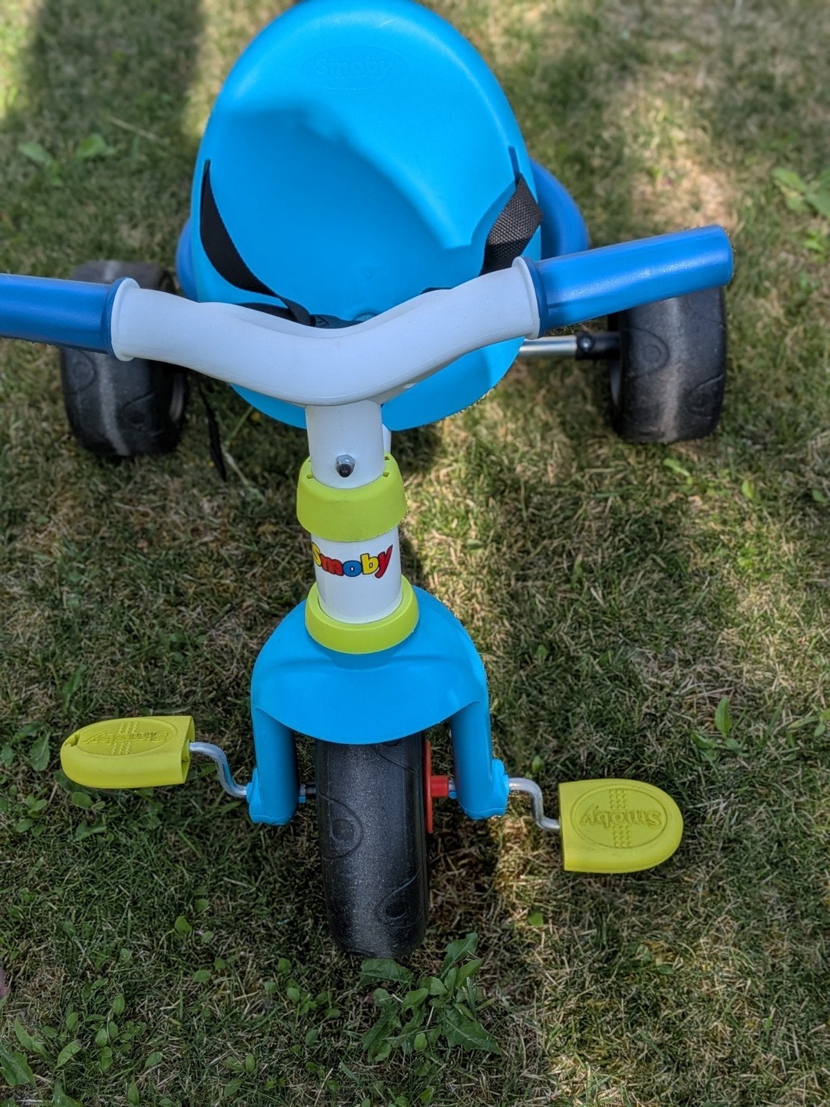 Driewieler blauw met duwstang SMOBY, Ophalen, Zo goed als nieuw, Smoby, Duwstang