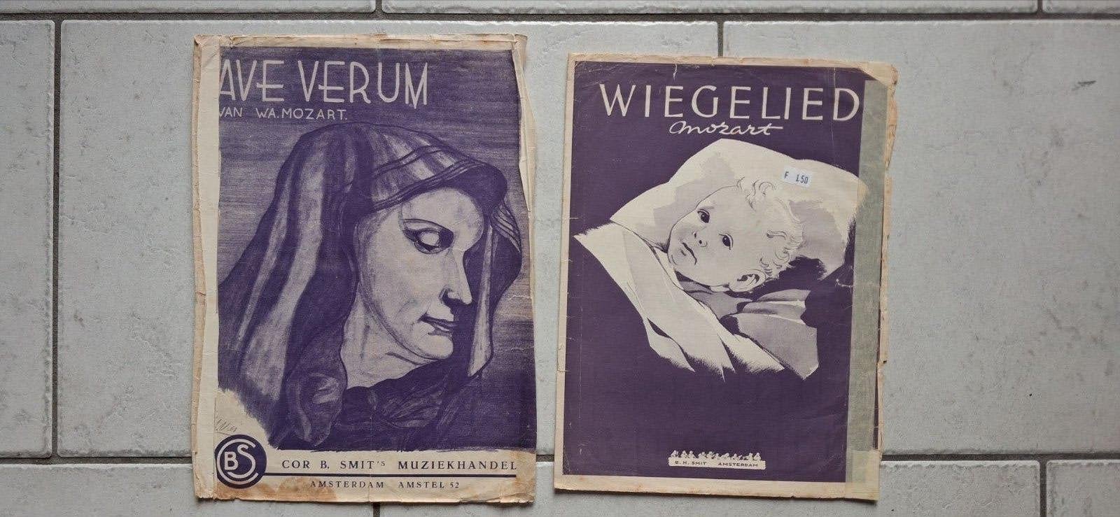 Oude bladmuziek Mozart: Ave Verum & Wiegenlied samen 2.-, Gebruikt, Klassiek, Ophalen of Verzenden, Koor