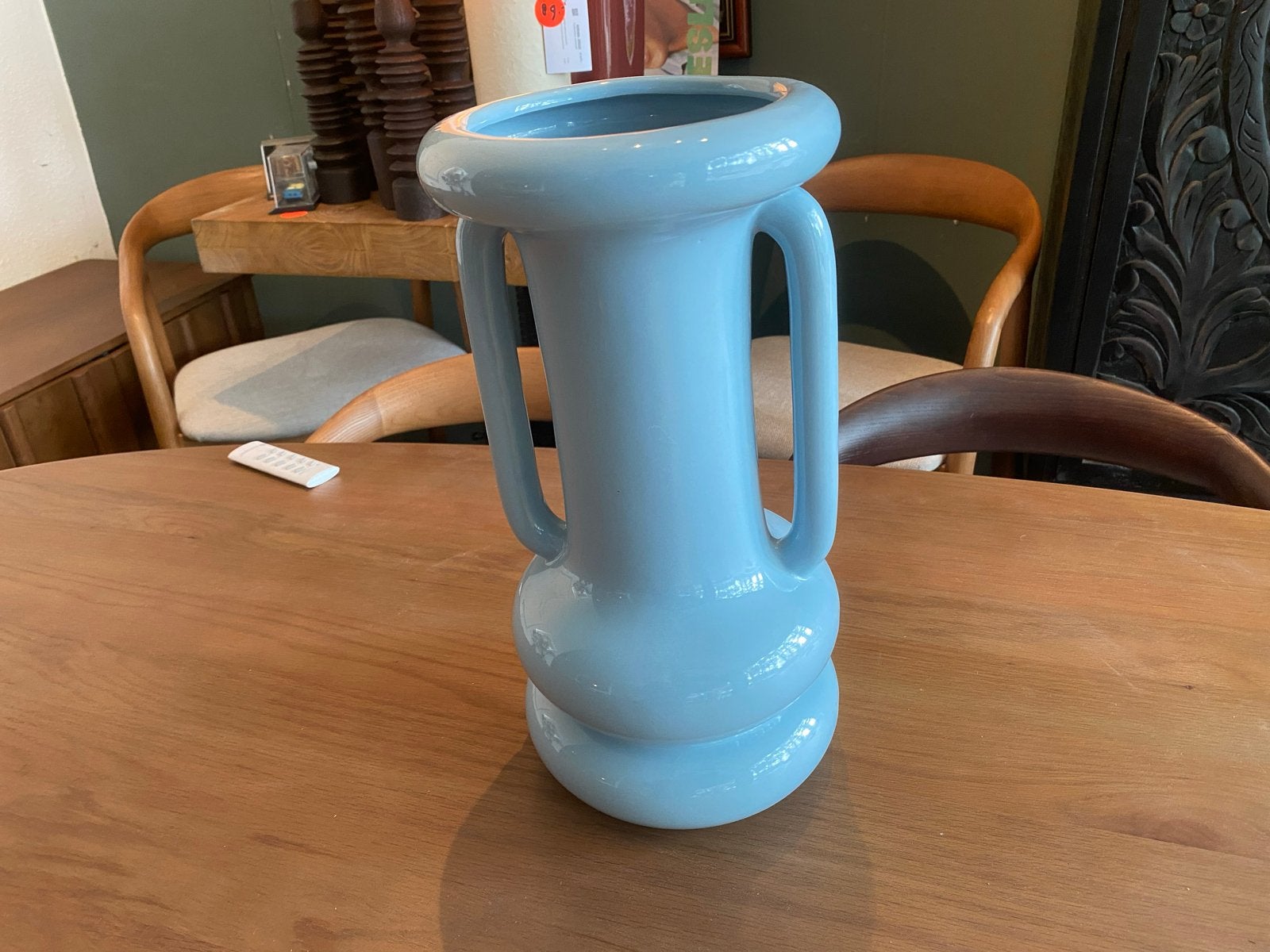 Lichtblauwe vaas met handvatten - 37 cm hoog, Ophalen, Blauw, Met handvat, Nieuw