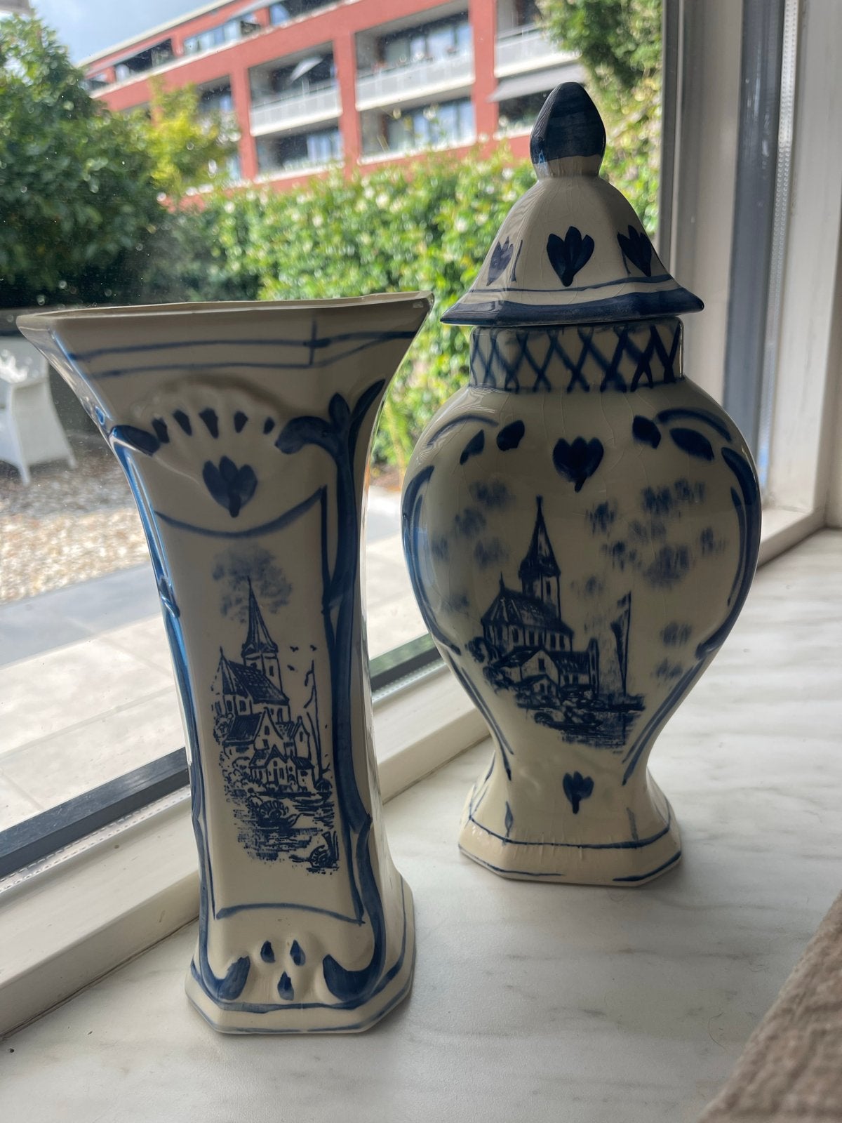 Vintage Delfts Blauw Kaststel - Dekselvaas en Zijvaas, Ophalen of Verzenden