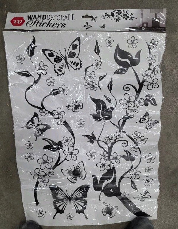 Wanddecoratie Stickers Vlinders en Bloemen, Meerkleurig, Ophalen of Verzenden, Kunststof, Botanisch
