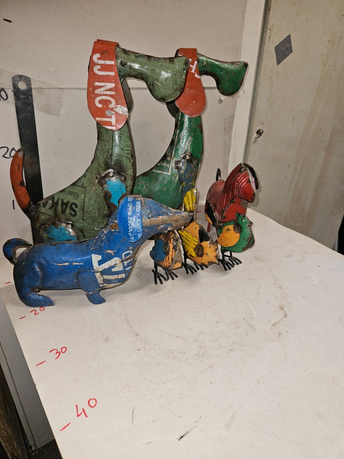 Unieke metalen honden en vogels, Antiek en Kunst, Ophalen of Verzenden, 20 - 50 cm, Beeld, Metaal