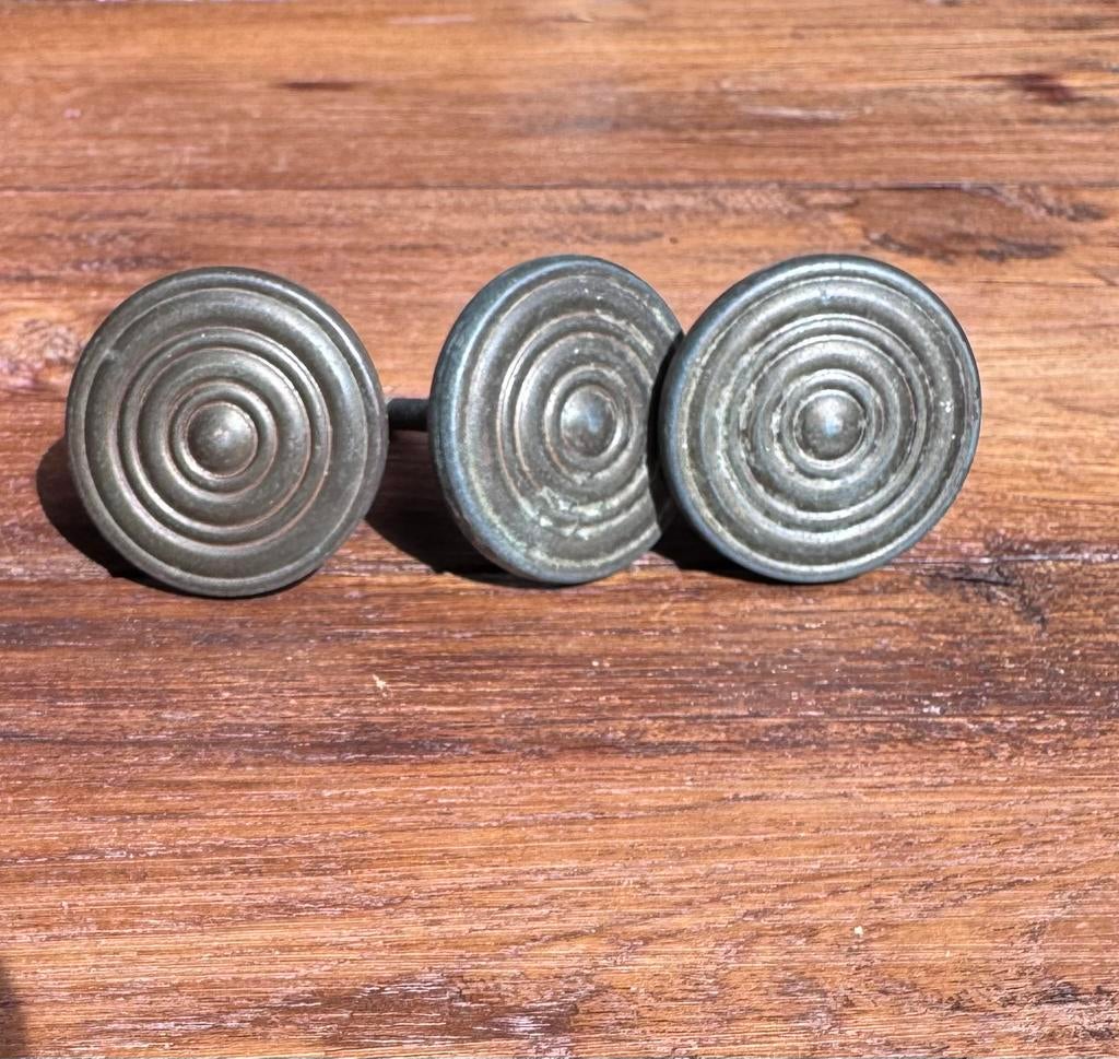 Set van 3 Antieke Massief Messing Meubelknoppen Art Deco, Antiek en Kunst, Antiek | Meubels | Kasten, Ophalen of Verzenden
