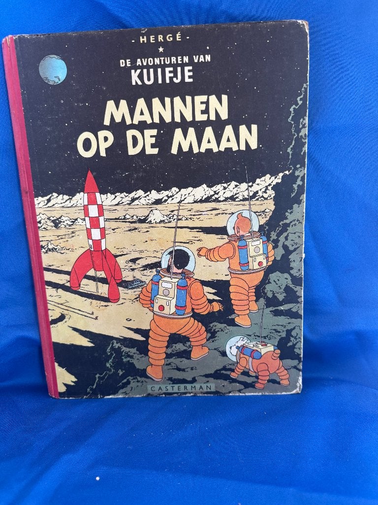 Kuifje Mannen op de maan 1e druk 1954 harde kaft, Gelezen, Verzenden, Eén stripboek, Hergé