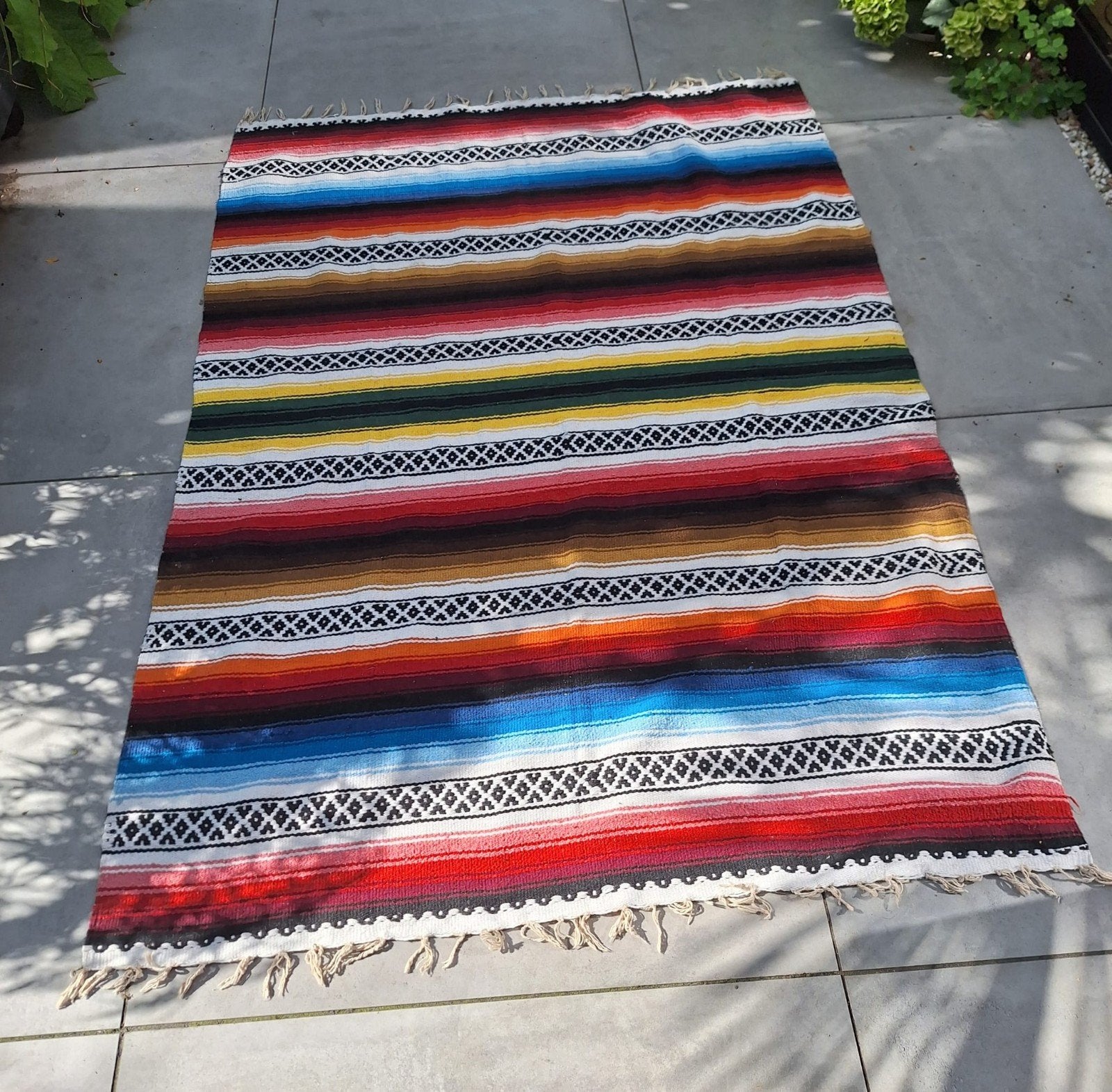 Kleurrijk Mexicaans kleed - Serape deken, Gebruikt, Geel, 150 tot 200 cm, 200 cm of meer