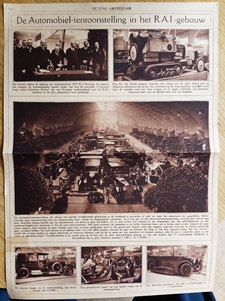 Papergoed-7 Vervoer-Auto Tentoonstelling Rai Amsterdam, Verzamelen, Ophalen of Verzenden, Zo goed als nieuw, Voor 1940, Prent