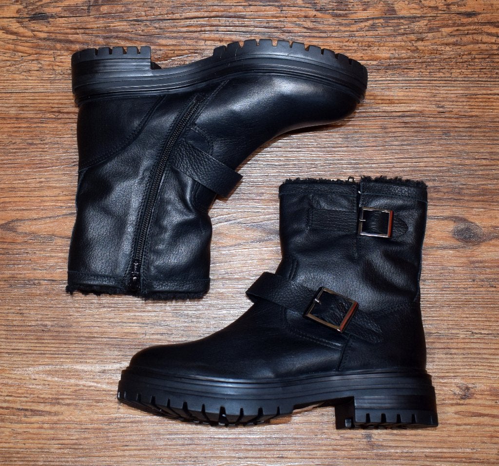 OMNIO - leren Leyton buckle biker boot black - maat 40, Zwart, Lage of Enkellaarzen, Nieuw, Ophalen of Verzenden