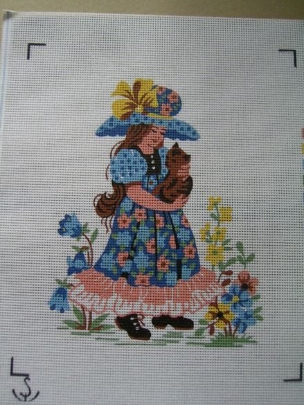 Voorbedrukt NIEUW stramien Meisje met poes. Verkoop ook DMC, Ophalen of Verzenden, Nieuw, Handborduren, Onderdeel of Toebehoren