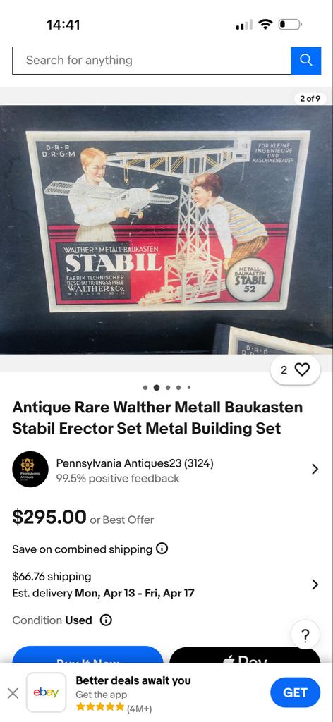Antieke Walther Metall Baukasten Stabil Erector Set, Gebruikt, Kingloop, Kingloop, Ophalen