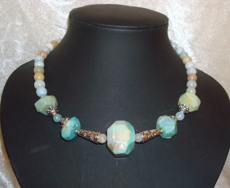 SALE: Ketting van agaat en amazoniet, Info.adorabeads@gmail.com, Want 18 Hoogvliet, Adorabeads, Nieuw