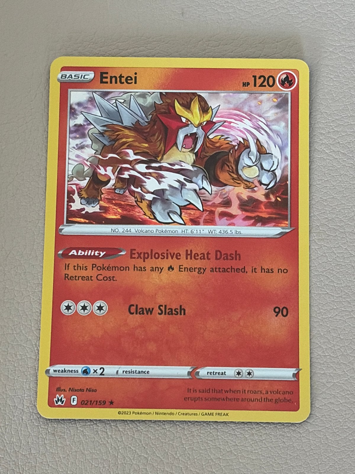 Entei Holo 021/159 Crown Zenith Pokémon Kaart, Ophalen of Verzenden, Zo goed als nieuw, Losse kaart, Foil