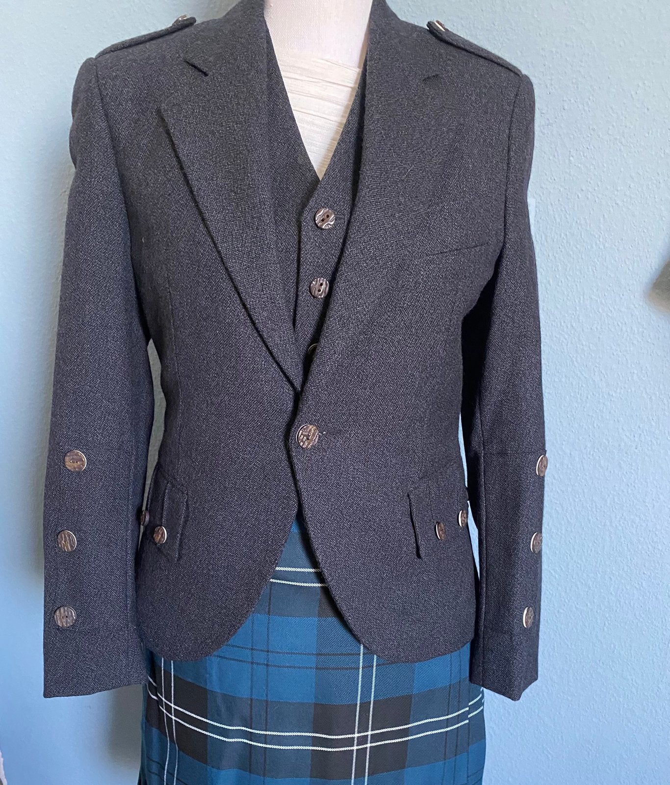 KILT Argyll jasje + vestje tweed maat 36S, Ophalen of Verzenden, Nieuw, Maat 36 (S), Grijs