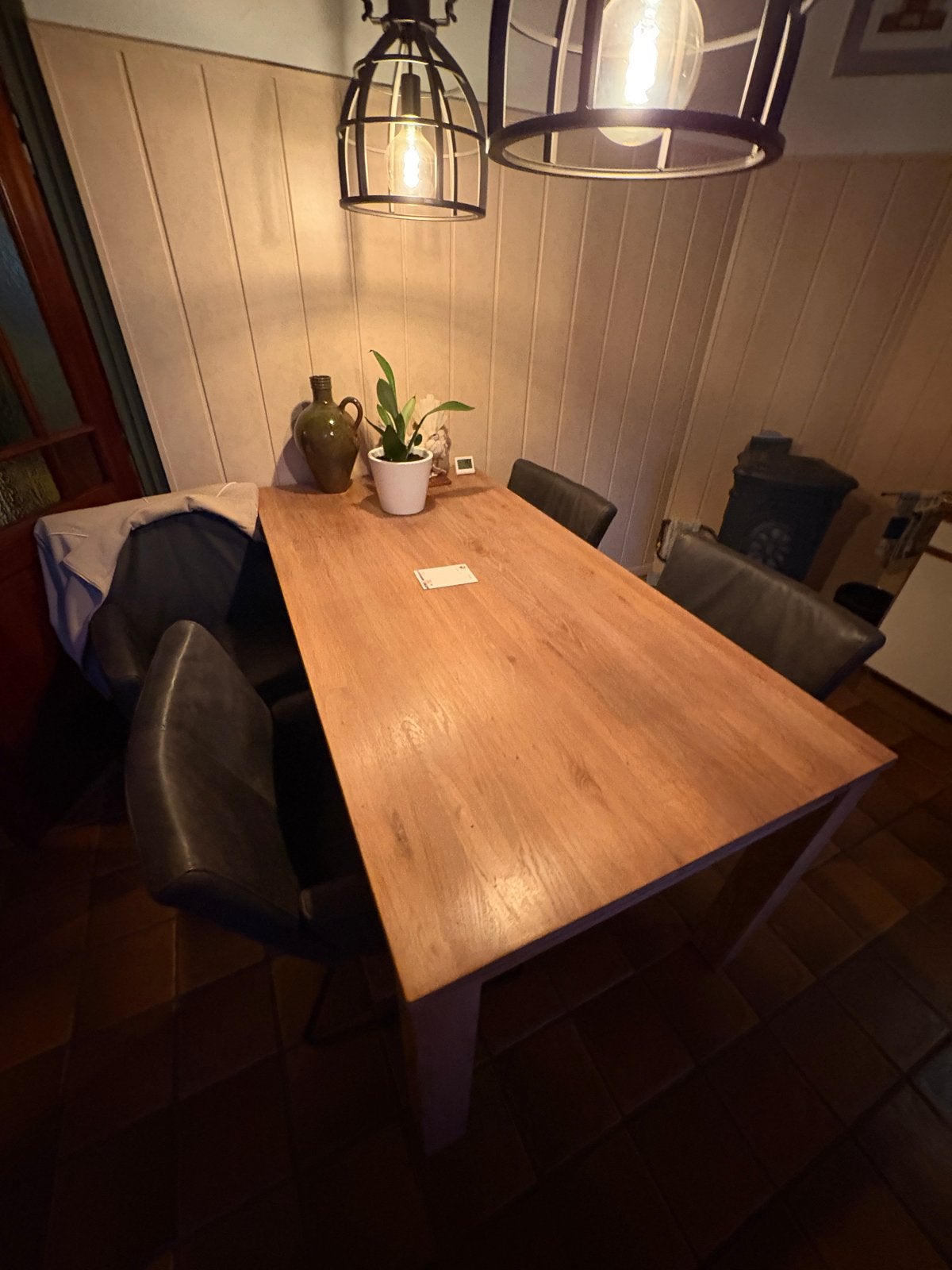 Eetkamertafel met 4 luxe leren eetkamerstoelen, Huis en Inrichting, Ophalen, Gebruikt, 100 tot 150 cm, 50 tot 100 cm