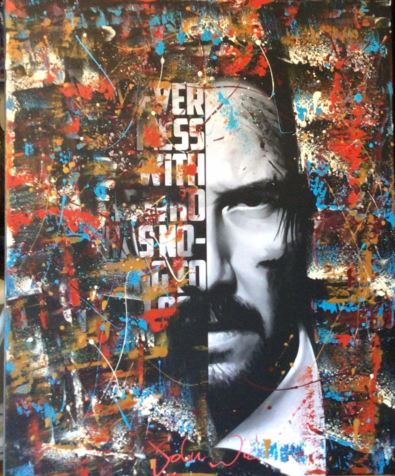 John Wick- Mixed Media- Katoenen Canvasdoek-100x80cm, Ophalen of Verzenden, Nieuw, Schilderij
