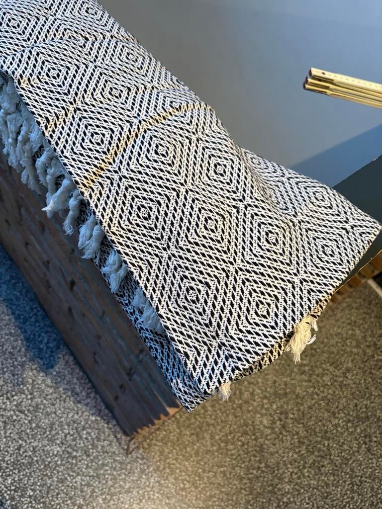 Luilak zwart-wit deken met kwastjes - geometrisch patroon, Ophalen of Verzenden, Nieuw