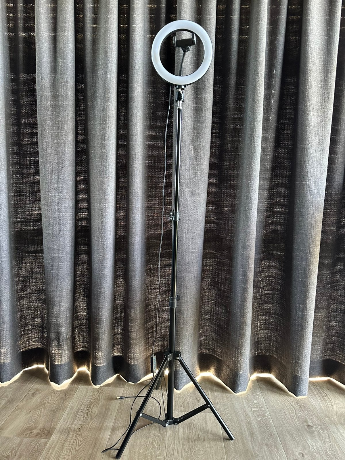 Verstelbaar telefoonstatief met ringlamp, Met balhoofd, Zo goed als nieuw, 150 tot 175 cm, Ophalen of Verzenden